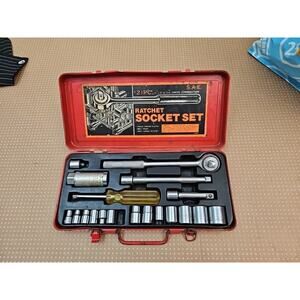 Vintage 70s 21 Piece Ratchet Socket Set Metric and Inch Japan-
